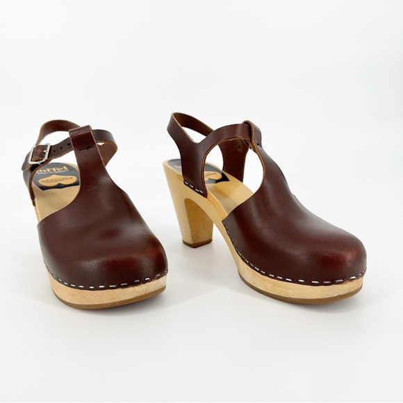 Swedish Hasbeens Shoes - Swedish Hasbeens T Strap Sky High Clogs Platform Heels